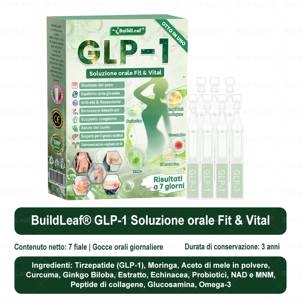 Negozio ufficiale ✨| BuildLeaf® GLP-1 8-in-1 Fit & Vital Soluzione Orale (Solo una volta al giorno, cambiamenti visibili in 7 giorni) ✅ Per obesità, salute cardiovascolare, diabete, apnea notturna, salute intestinale, problemi articolari e altro