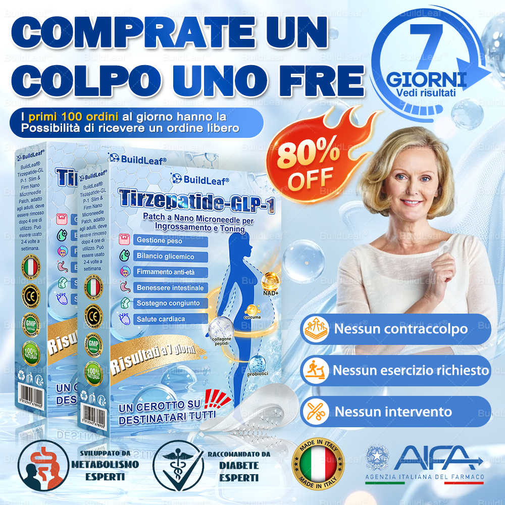 Clinicamente testato · Cerotto a microaghi nano BuildLeaf® Slim & Firm con Moringa, Omega-3, Peptidi di Collagene, NAD e NMN per obesità, salute cardiovascolare, diabete, apnea notturna, articolazioni, pelle e anti-età.
