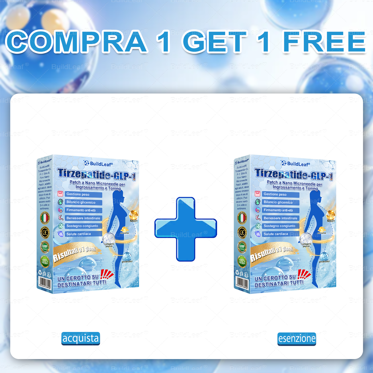 Clinicamente testato · Cerotto a microaghi nano BuildLeaf® Slim & Firm con Moringa, Omega-3, Peptidi di Collagene, NAD e NMN per obesità, salute cardiovascolare, diabete, apnea notturna, articolazioni, pelle e anti-età.