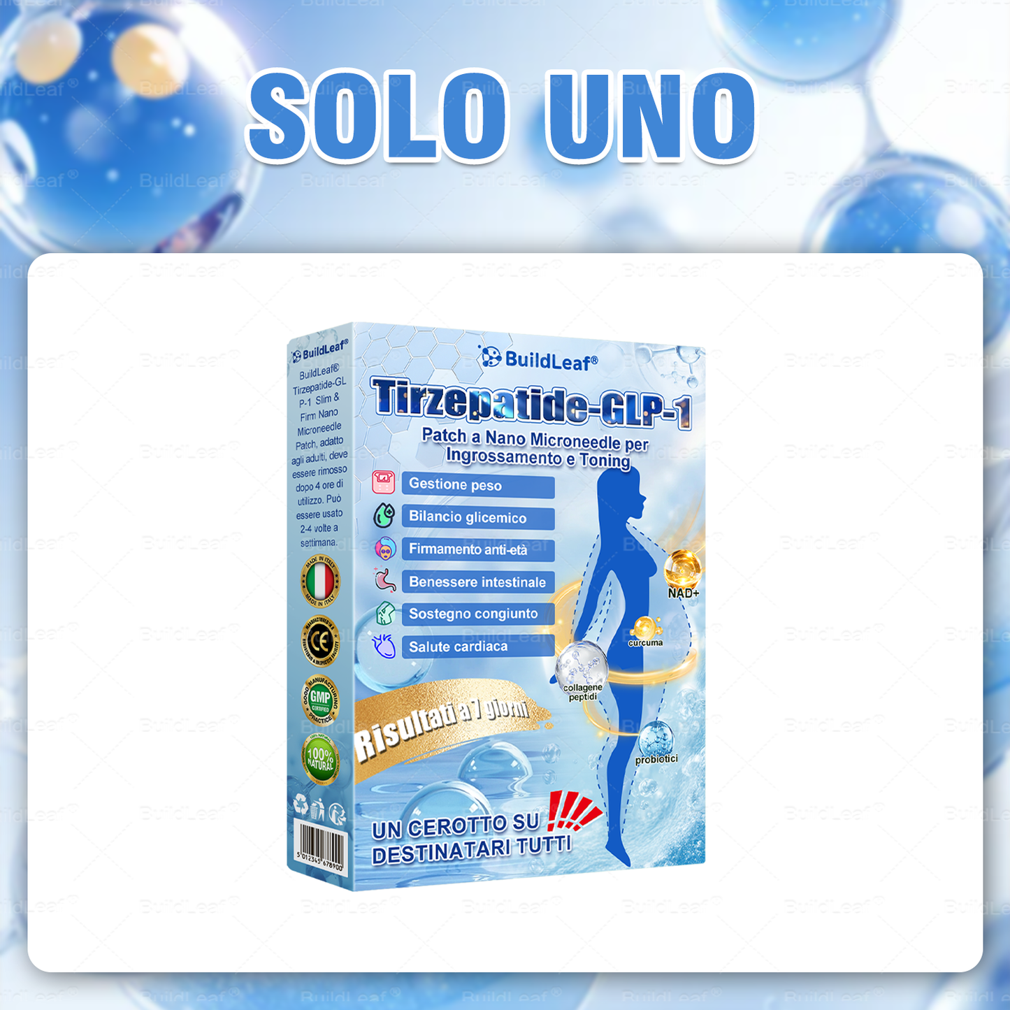 Clinicamente testato · Cerotto a microaghi nano BuildLeaf® Slim & Firm con Moringa, Omega-3, Peptidi di Collagene, NAD e NMN per obesità, salute cardiovascolare, diabete, apnea notturna, articolazioni, pelle e anti-età.